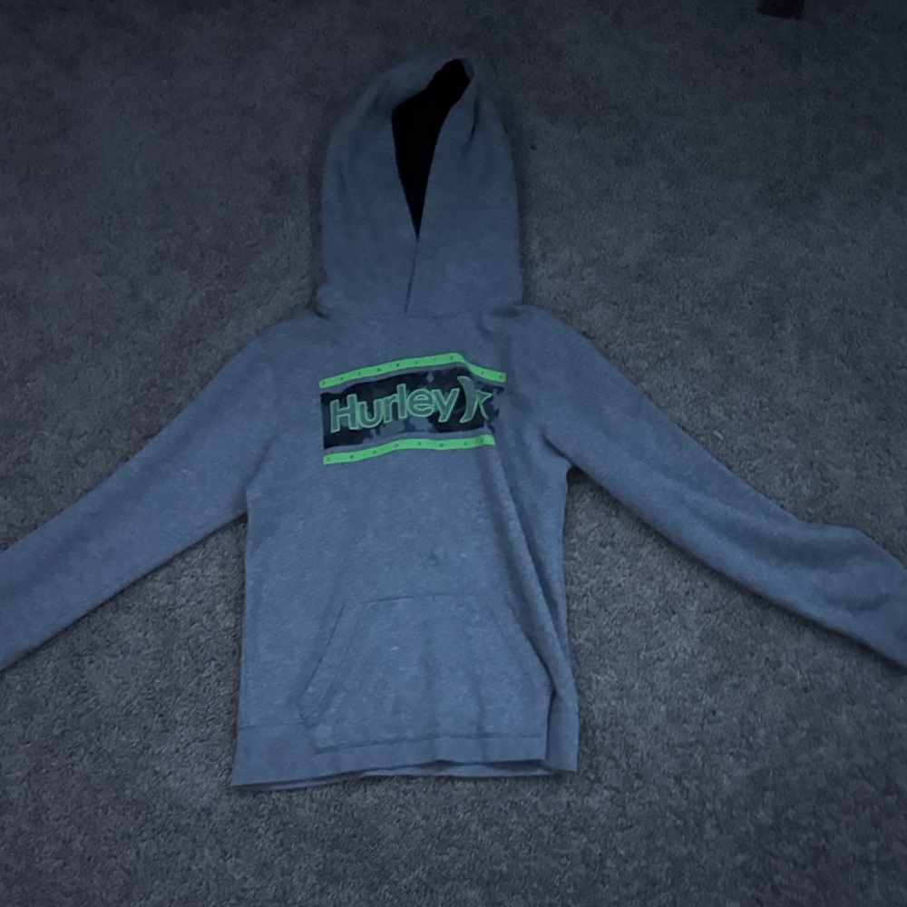 Hurley Gray Hoodie with Neon Green Accents
